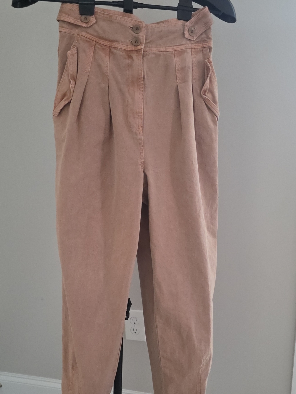 Anthropoligie Moon River Pleated High-Rise Chinos in Dusty Rose